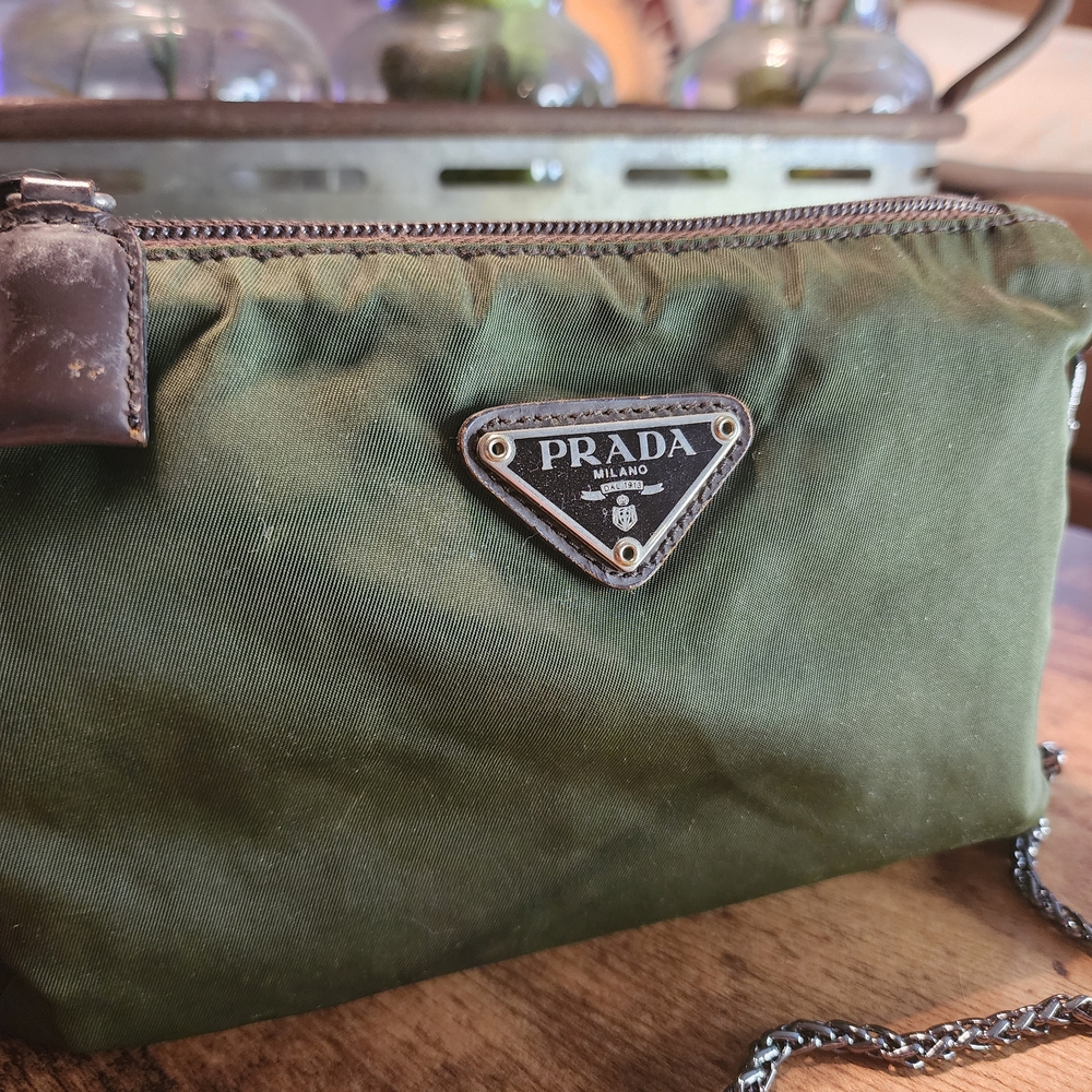 Prada Olive Green Nylon Crossbody with Black Chain Strap - Picture 2 of 16